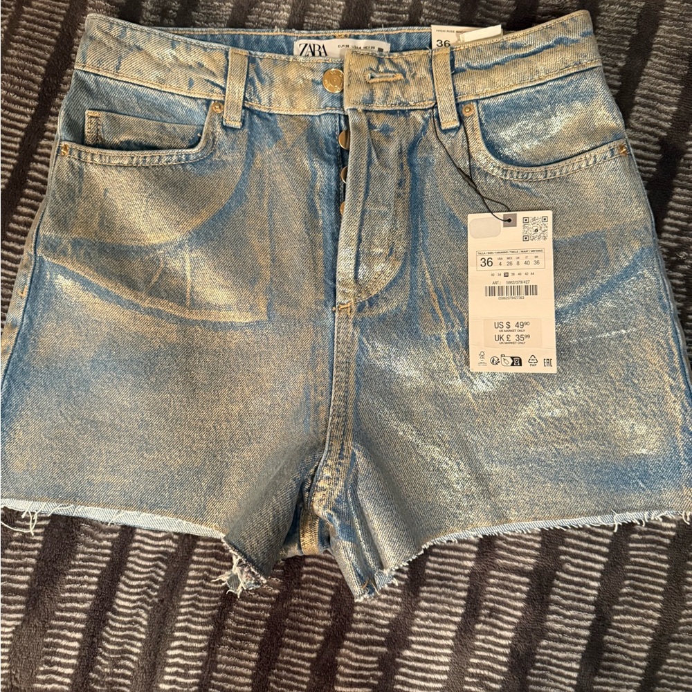 Zara Blue Jean Shorts with Distressed Details